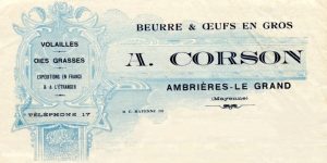 Alexis Corson, marchand de Beurre et Œufs à Ambrieres le Grand